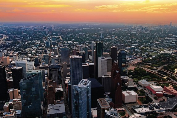Downtown Houston, Texas skyline at sunset