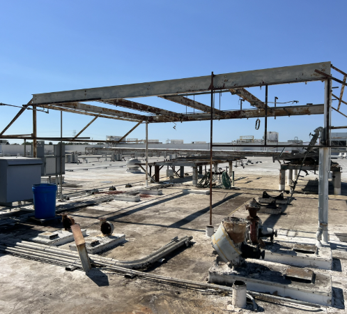 Rooftop steel framework for a commercial HVAC or mechanical installation